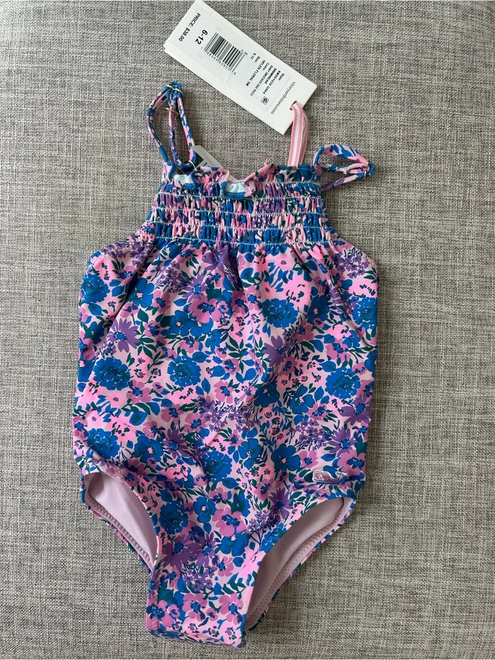 Vineyard Vines Smocked One-Piece Swimsuit-pink and blue